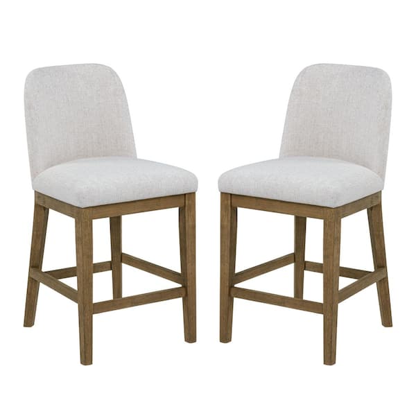 Tarra 26 in. Cream High Back Wood Counter Upholstered Stool with Fabric Seat (Set of 2)