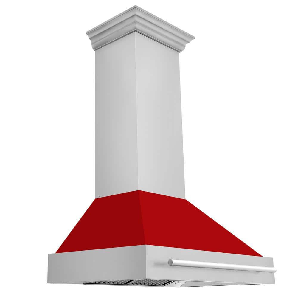 36 in. 400 CFM Ducted Vent Wall Mount Range Hood with Red Matte Shell in Stainless Steel