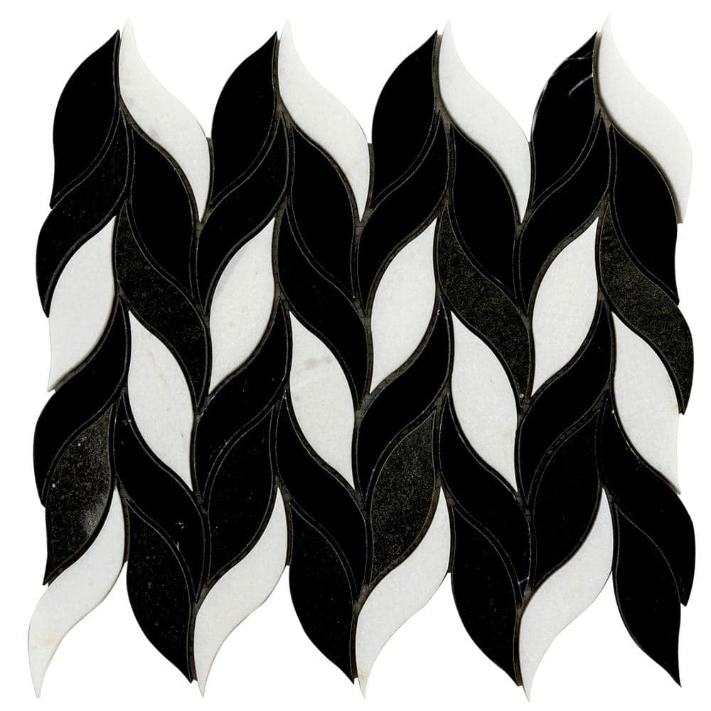 Noir Luxe 4 in. x 5 in. Polished Black, White Marble Mosaic Leaf Wall and Floor Tile Sample price history on PriceWatchPro