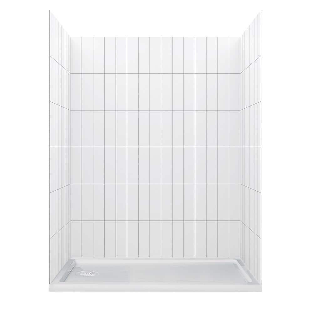 JETCOAT 60 in. L 36 in. W 78 in. H 2 Piece Alcove Shower Kit with Glue Up Shower Wall and Shower Pan in Vertical Subway price history on PriceWatchPro