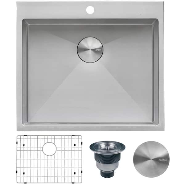 Forma Pro 25 in. Drop-in Topmount 16-Gauge Stainless Steel Laundry Utility Sink with 1 Hole and Rounded Corners