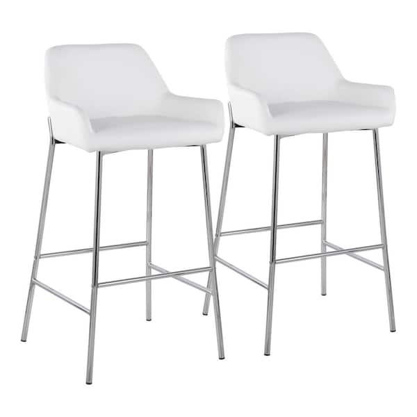 Lumisource Daniella 38 in. Fixed Height White Faux Leather and Chrome Bar Stool (Set of 2)