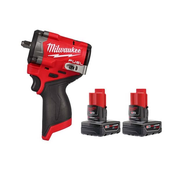 M12 FUEL 12V Lithium-Ion Brushless Cordless Stubby 3/8 in. Impact Wrench with 3.0 Ah Battery Pack (2-Pack)
