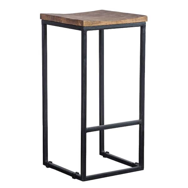 Benjara 24 in. Brown and Black Backless Iron Frame Counter Height Stool with Wooden Saddle Seat
