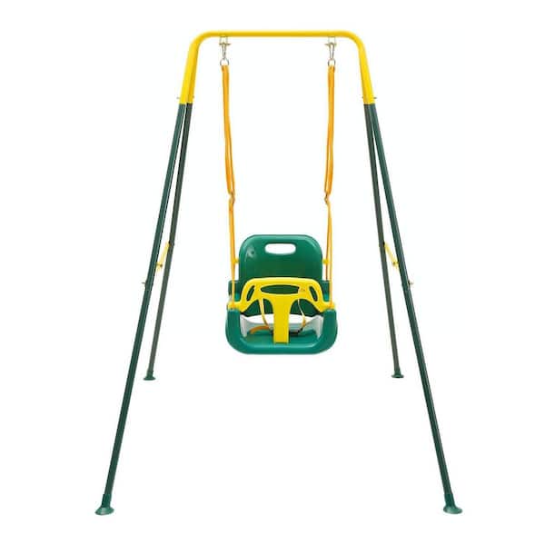 3-in-1 Toddler Swing Set with Foldable Metal Stand for Outdoor Play, Includes 4 Sandbags for Stability, Ages 1-10 Years