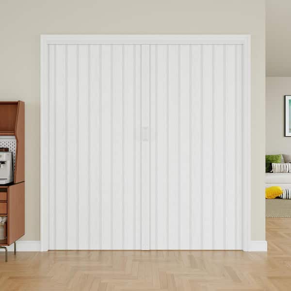 Blackout Door 72 in. x 80 in. White Vinyl PVC Accordion Door Interior Folding Doors for Closet with Hardware Kit