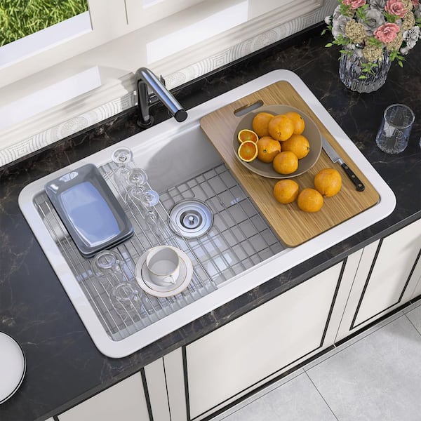 Reviews for Zeafive 33 in. White Workstation Kitchen Sink Drop-In