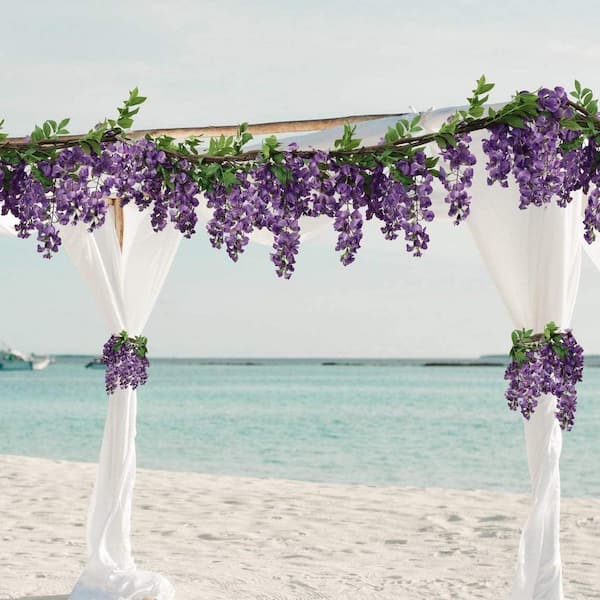 Larksilk 60  in. Purple Artificial Wisteria Garland with other 12 Hanging Silk Flowers, Floral Home by Artificial Flowers