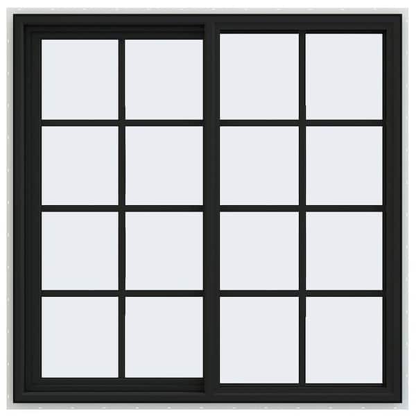 JELD-WEN 48 in. x 48 in. V-4500 Series Bronze FiniShield Vinyl Left-Handed Sliding Window with Colonial Grids/Grilles