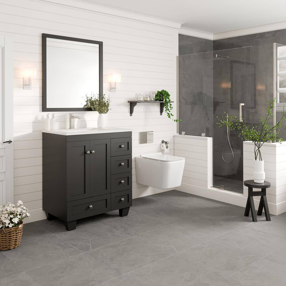 Espresso 30" Bathroom Vanity with White Carrara Quartz Top