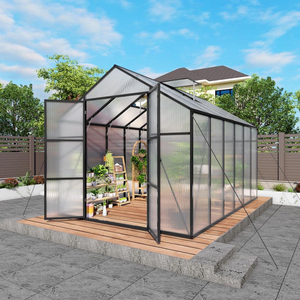 LATTOY 8 ft. x 14 ft. Aluminum Frame Greenhouse Polycarbonate