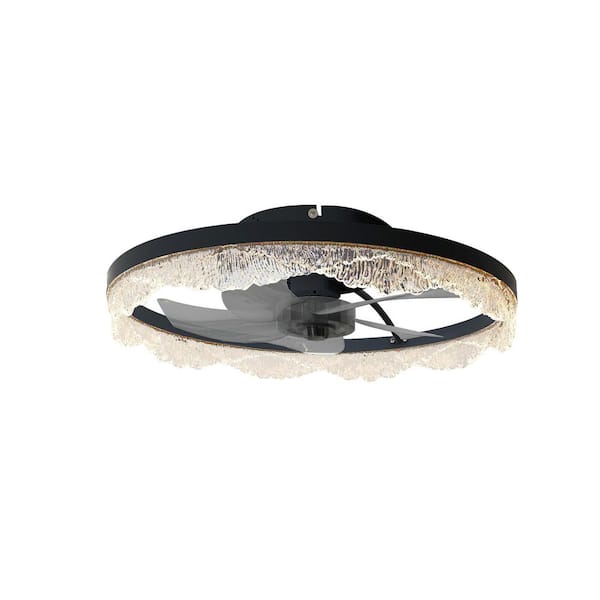 24 in. Smart Indoor Black Low Profile Standard Crystal Style Ceiling Fan with 3 Color Temperature and App Remote Control