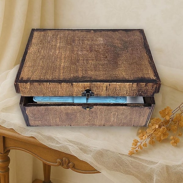 Brown 12 in. x 5 in. Wood Large Wooden Memory Decorative Box for