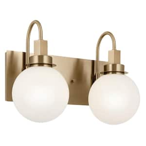Hex 14.25 in. 2-Light Champagne Bronze Modern Bathroom Vanity Light with Opal Glass Shades