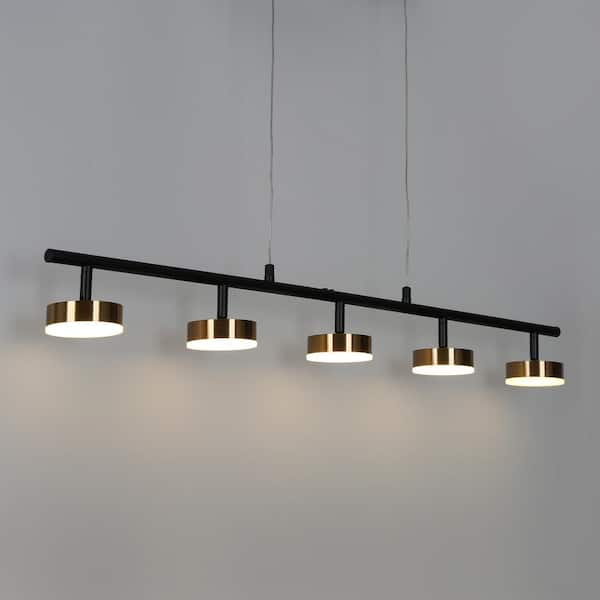 Contemporary 35.5 in. 5-Light Black Integrated LED Island Pendant Light,Minimalistic 30-Watt Brass DIY Linear Chandelier