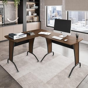 67 in. L-Shaped Walnut Desk with Inline Team Desk Option