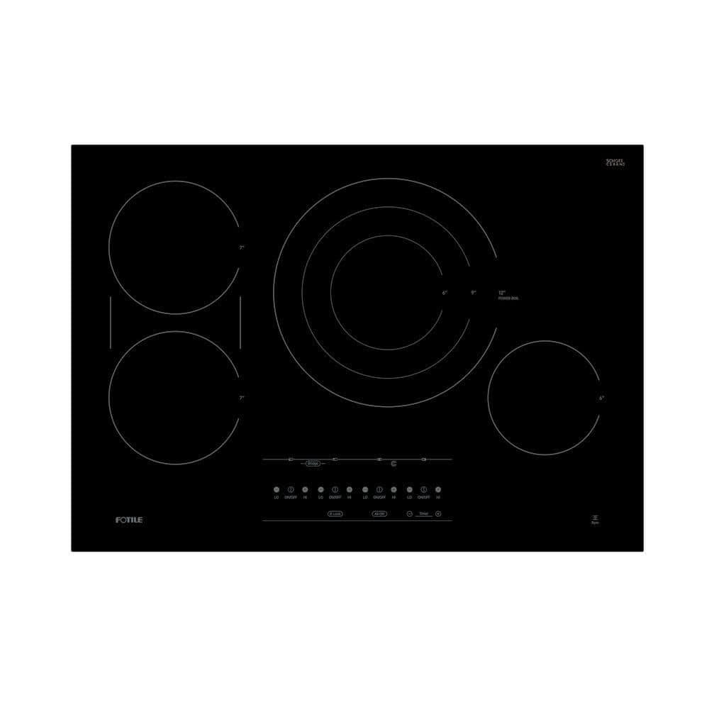 Instant Heat 30 in. 4 Burner Elements Electric Cooktop in Black, Including Quick Boil Burner and Ceramic Glass Surface