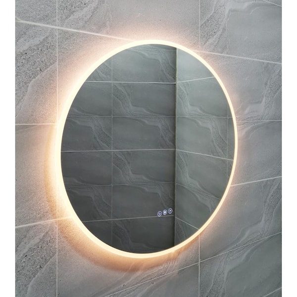 Unbranded 24 in. W x 24 in. H Mordern Round Acrylic Frameless Anti-Fog Dimmable Wall Bathroom Vanity Mirror in Silver