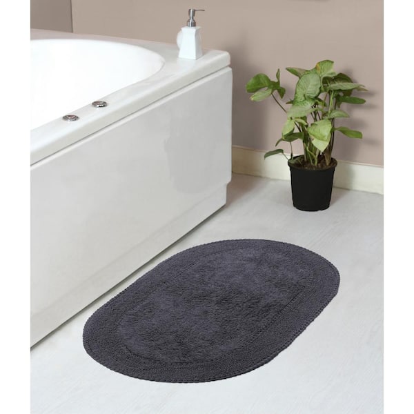 HOME WEAVERS INC Double Ruffle Collection 100% Cotton Bath Rugs Set, 21x34 Rectangle, Gray