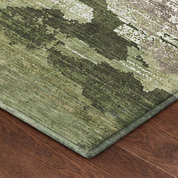 Mayfield Premium Machine Washable Abstract AMF2434 Olive 9 ft. x 12 ft. Area Rug
