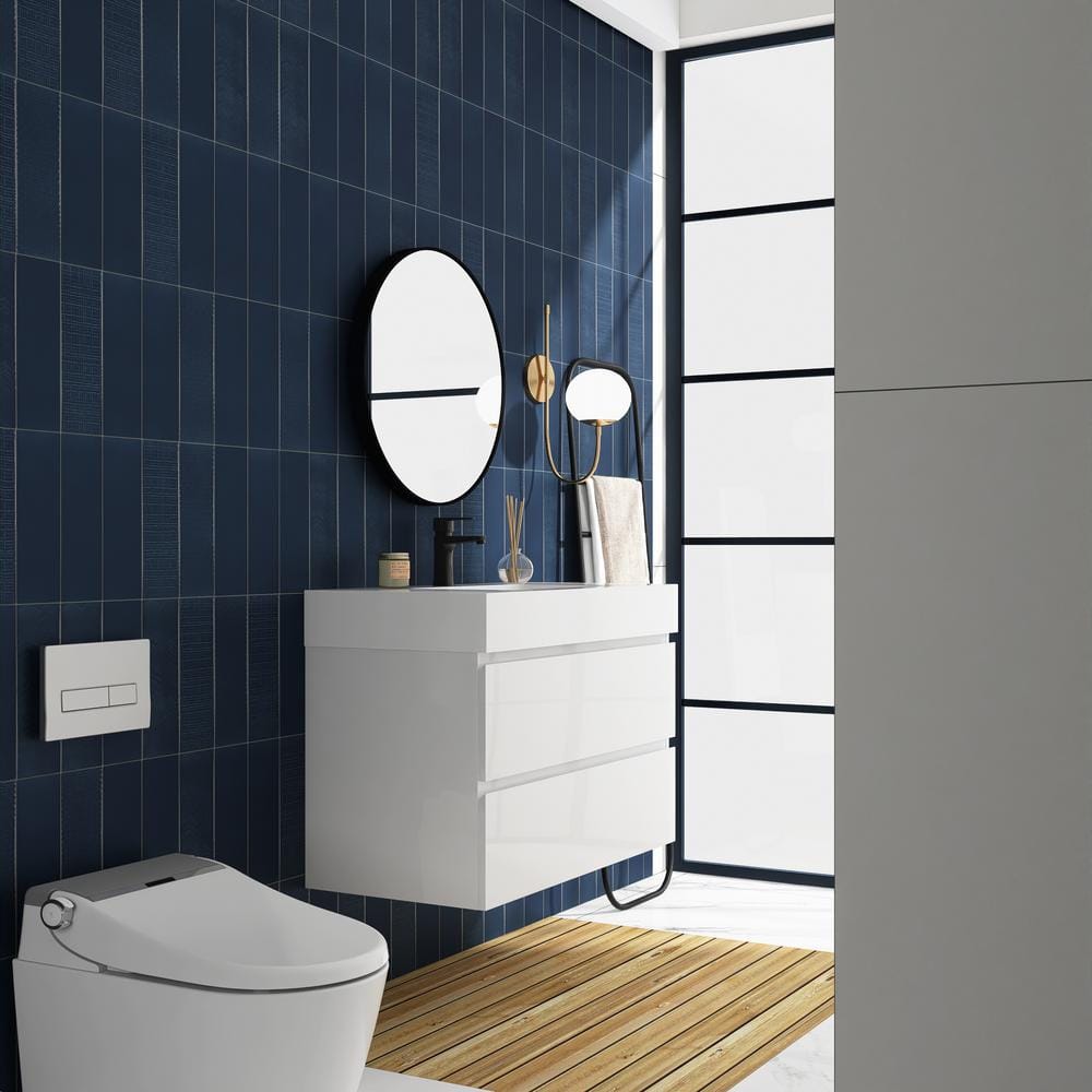 White MDF Wall-Mounted Bathroom Vanity with Resin Sink, 36"