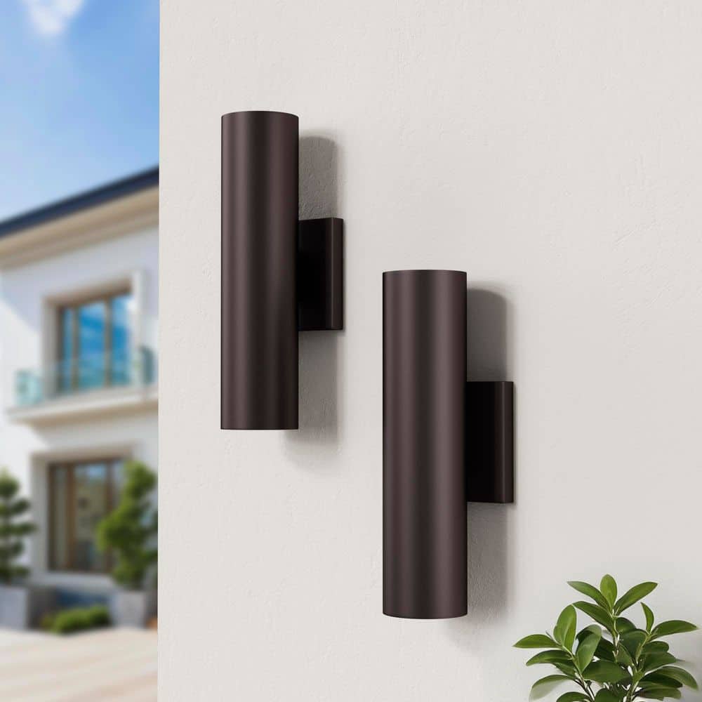 12 in. 2-Light Bronze Modern Dimmable Outdoor Aluminum Exterior Garage Front Porch Sconces Integrated LED price history on PriceWatchPro