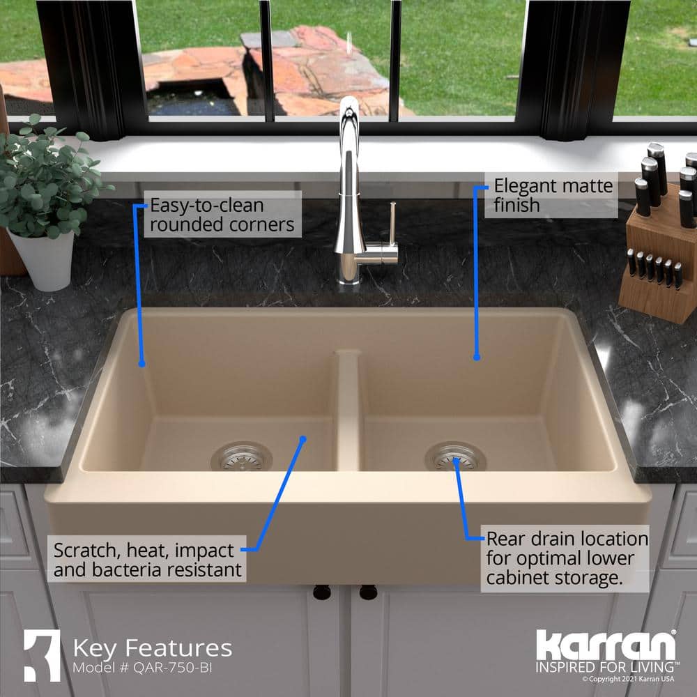 Bisque Quartz Composite Double Bowl Farmhouse Kitchen Sink