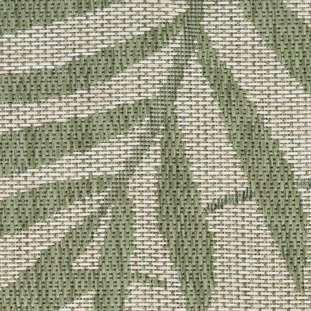 Ivory Green Tropical Floral Synthetic Runner Rug 2' x 8'