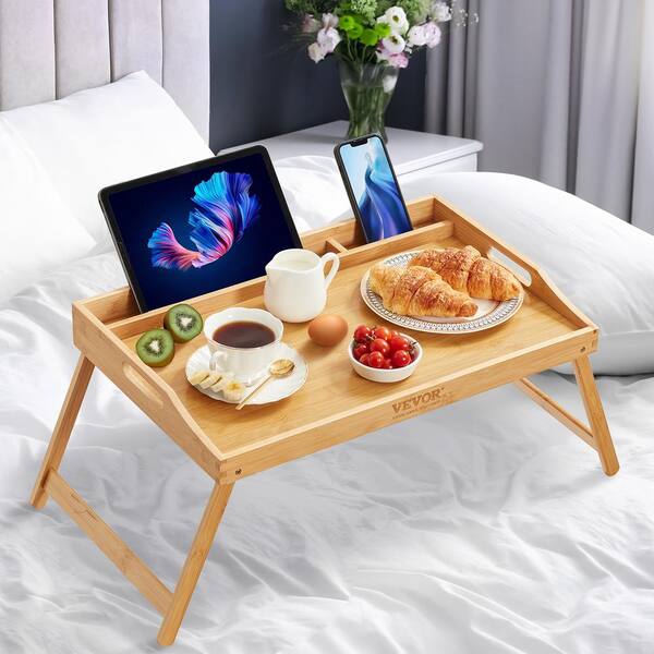 SVOPES Bamboo Bed Tray Table with Foldable Legs and Media Slot 21. 6in. x 13. 8in. Serving Laptop Desk Tray Food Snack Platter
