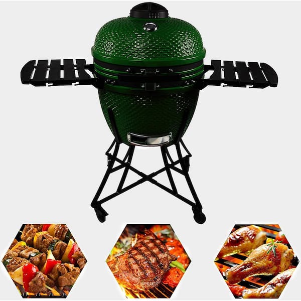 Unbranded - Outdoor Barbecue Portable Charcoal Grill in Green with Thermometer