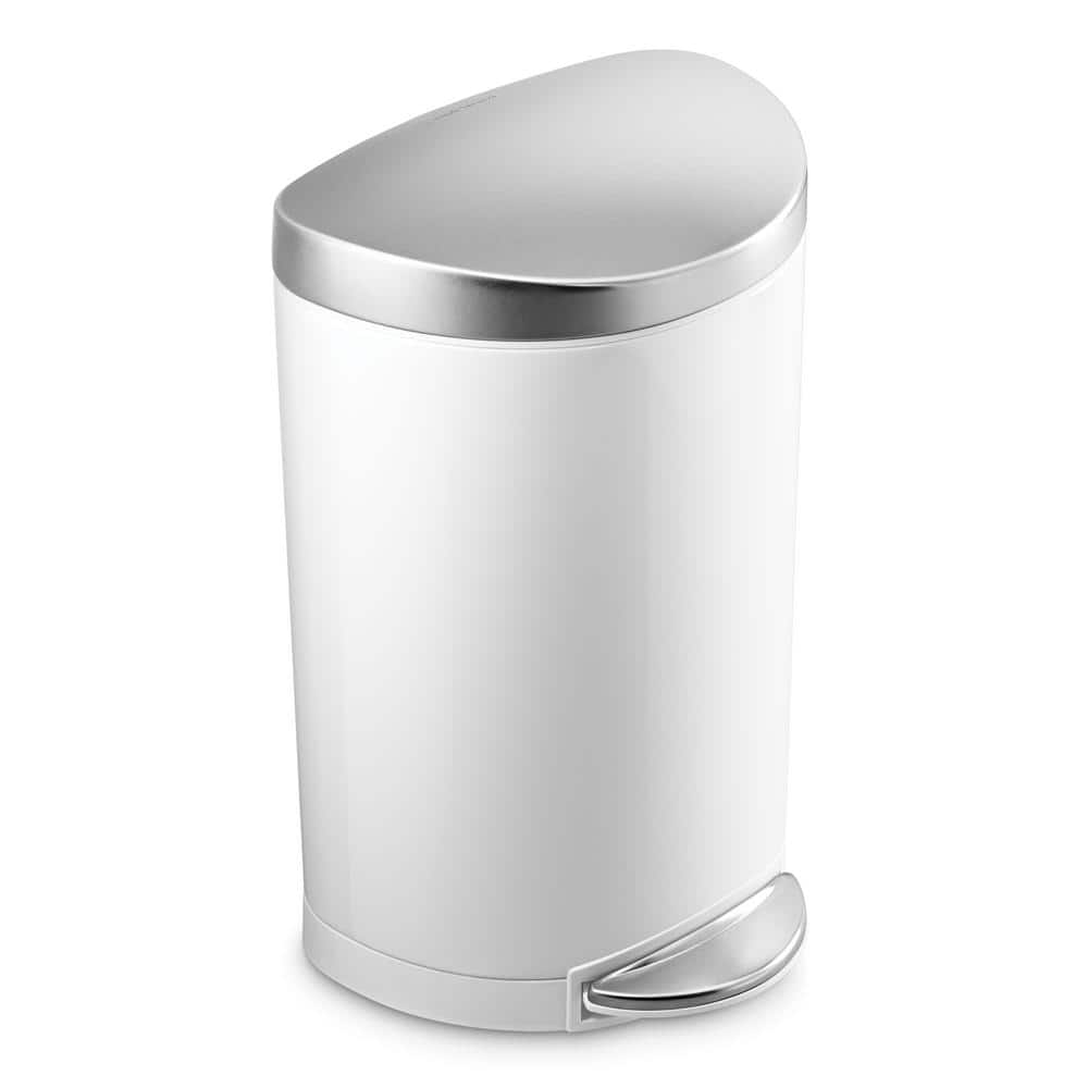 10 Liter Semi-Round Step Trash Can, White Steel