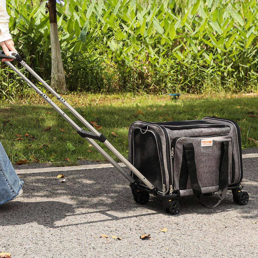 Large Gray Soft-Sided Rolling Pet Carrier with Telescopic Handle