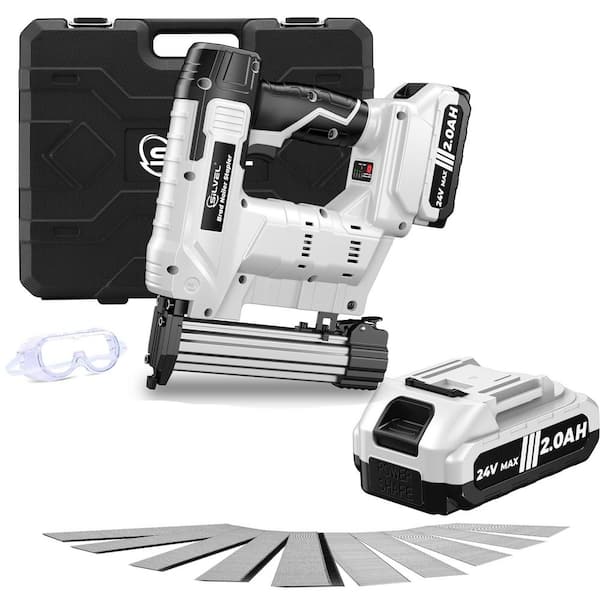 2 in. 20V Lithium-Ion Electric Cordless Brad Nailer, (2) 2. 0Ah Battery, and Charger, 18GA Staples Black and White