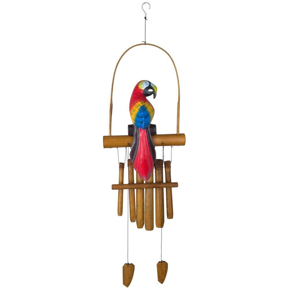 Hand-Painted Bamboo Parrot Wind Chime for Outdoor Decor
