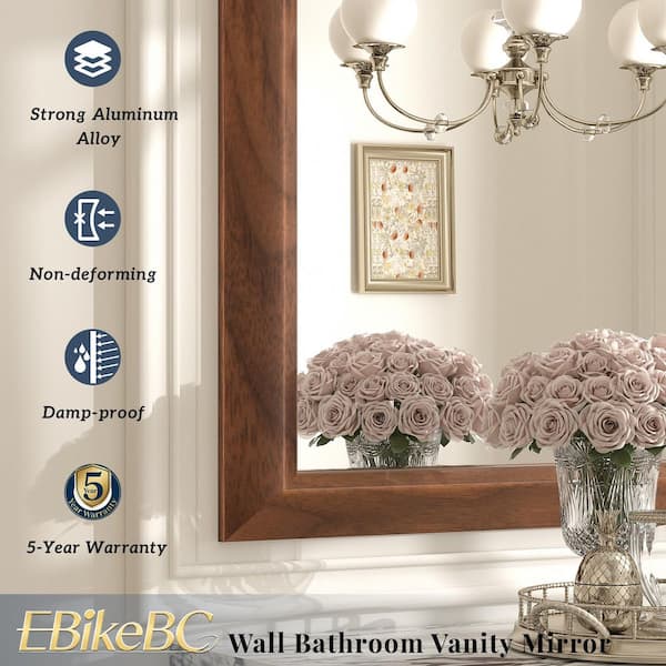 16 in. W x 24 in. H Rectangular Aluminum Alloy Framed and Tempered Glass Wall Bathroom Vanity Mirror in Dark Brown Wood