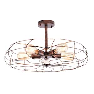 Minorca 21.7 in. 5-Light Rusty Modern Industrial Sputnik Semi-Flush Ceiling Light