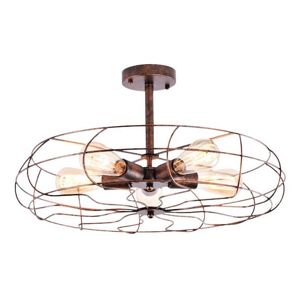 RRTYO Minorca 21.7 in. 5-Light Rusty Modern Industrial Sputnik Semi-Flush Ceiling Light