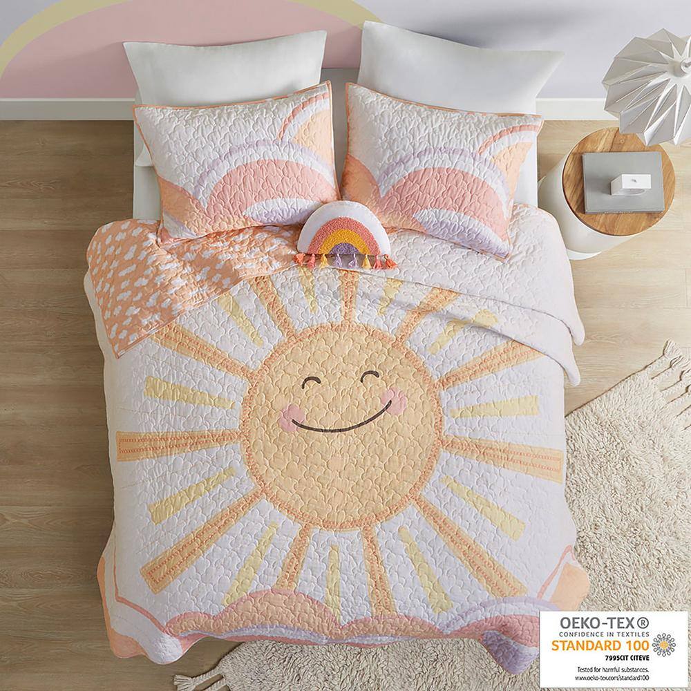 Full/Queen Reversible Cotton Quilt Set with Sunshine and Cloud Print