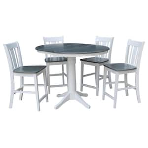 Olivia 5-Piece 36 in. White/Heather Gray Extendable Solid Wood Counter Height Dining Set with San Remo Stools