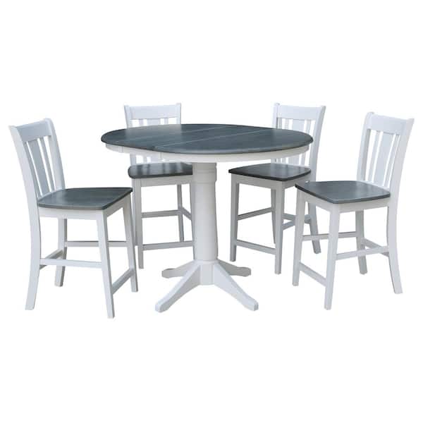 International Concepts Olivia 5-Piece 36 in. White/Heather Gray Extendable Solid Wood Counter Height Dining Set with San Remo Stools
