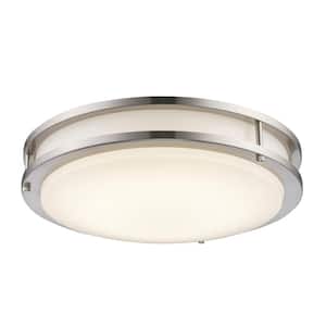 Barnes 14 in. 2-Light CFL Brushed Nickel Flush Mount Ceiling Light Fixture with White Acrylic Shade