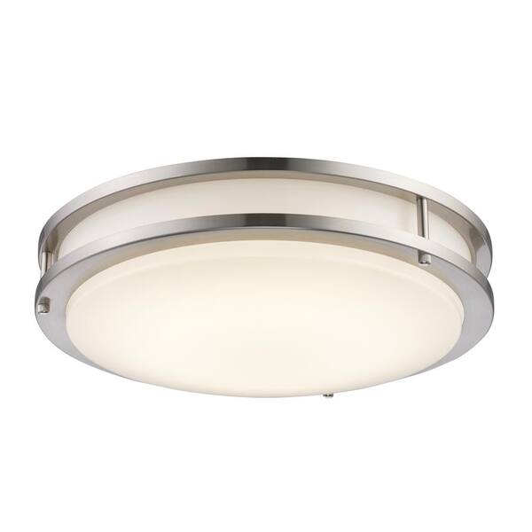 Bel Air Lighting Barnes 14 in. 2-Light CFL Brushed Nickel Flush Mount Ceiling Light Fixture with White Acrylic Shade