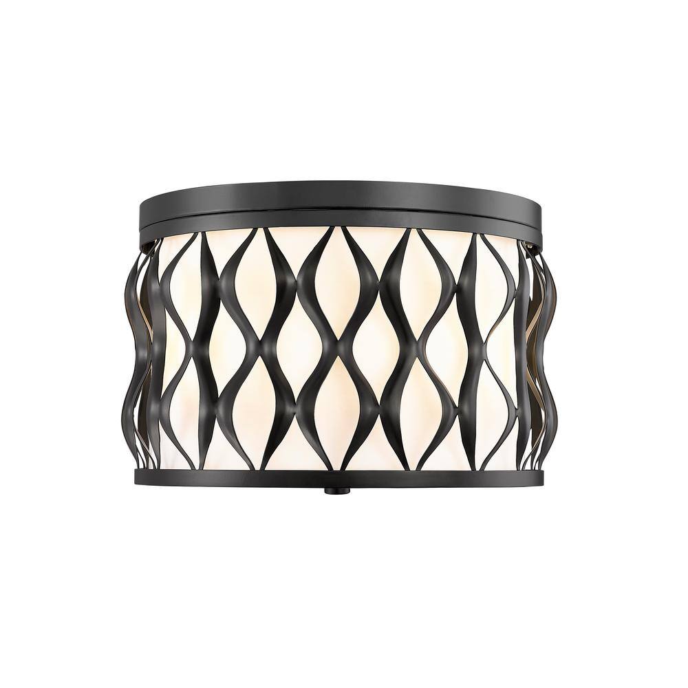 Harden 12.25 In. Matte Black Flush Mount with White Fabric Shade with No Bu