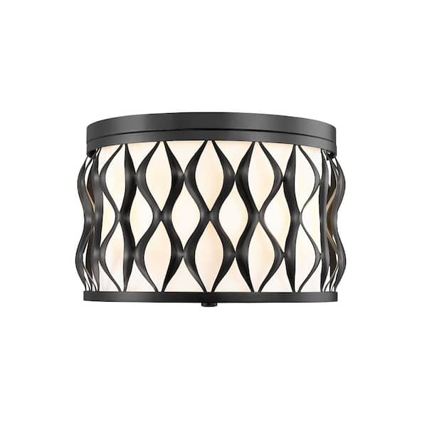 Unbranded Harden 12.25 In. Matte Black Flush Mount with White Fabric Shade with No Bulb Included