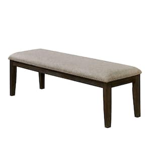 19.50 in. H Gray and Espresso Fabric Upholstered Bench with Nailhead Trim and Tapered Legs