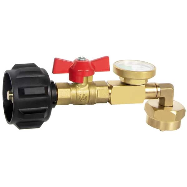 Solid Brass Propane Refill Adapter Conversion Kit with Valve and Gauge