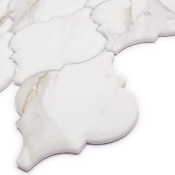 Statuario Gold Lantern Arabesque 12x9in. Recycled Glass 3D Marble Looks Floor and Wall Mosaic Tile (7.6 sq ft/Box)