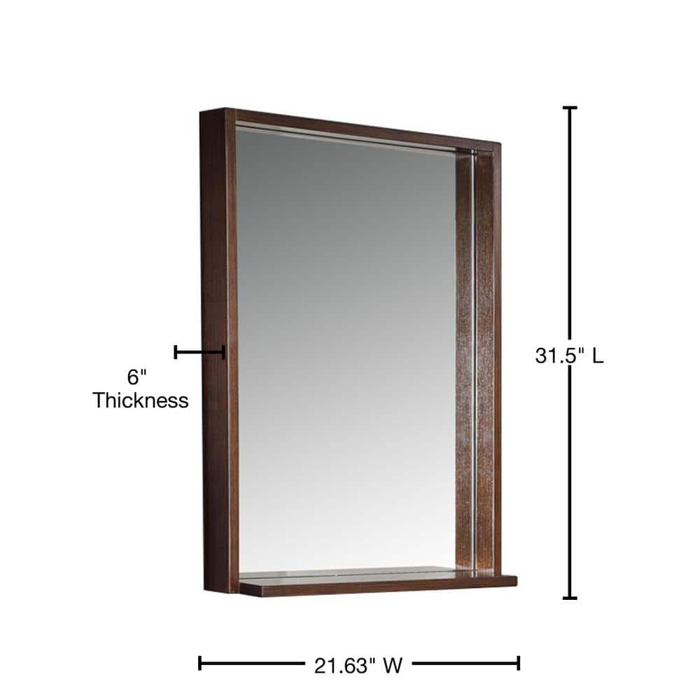 Wenge Brown Rectangular Wood Vanity Mirror with Shelf