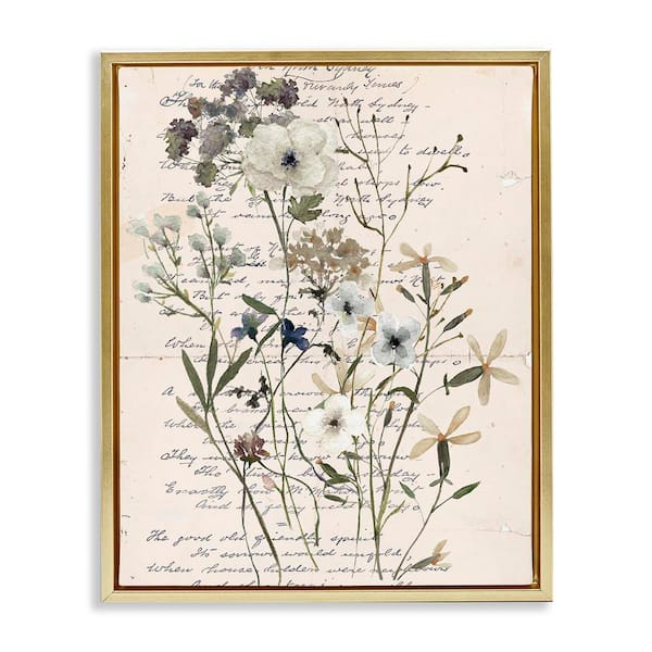Stupell Industries Vintage Pressed Flowers by Carol Robinson Gold Floater Frame Nature Graphic Art Print 21 in. x 17 in.