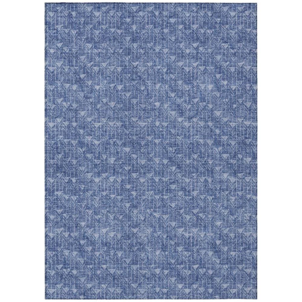 HomeRoots Navy Blue 8 ft. x 10 ft. Geometric Indoor / Outdoor Area Rug ...